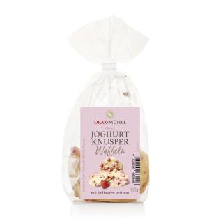 Erdbeer-Knusperwaffeln in weißer Joghurtschokolade